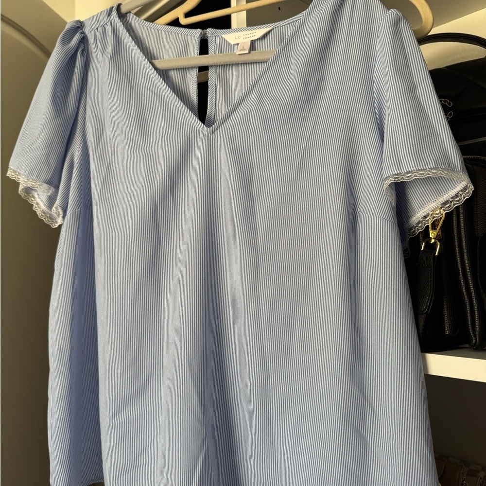 LC Lauren Conrad Light Blue Pinstripe Blouse